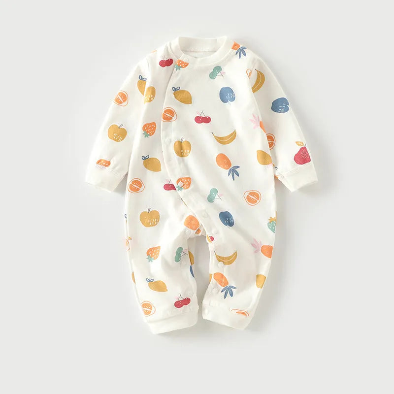 Cotton long climb baby onesie pyjamas in a cartoon print, suitable for newborns.