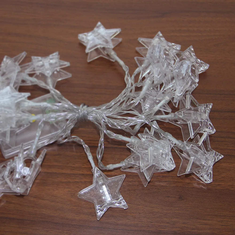LED star clip string lights with warm white or colour LEDs in 3 metre length for room decoration