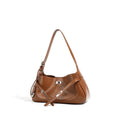 Genuine leather horizontal square crossbody bag with stitching and inner zippered compartment in brown