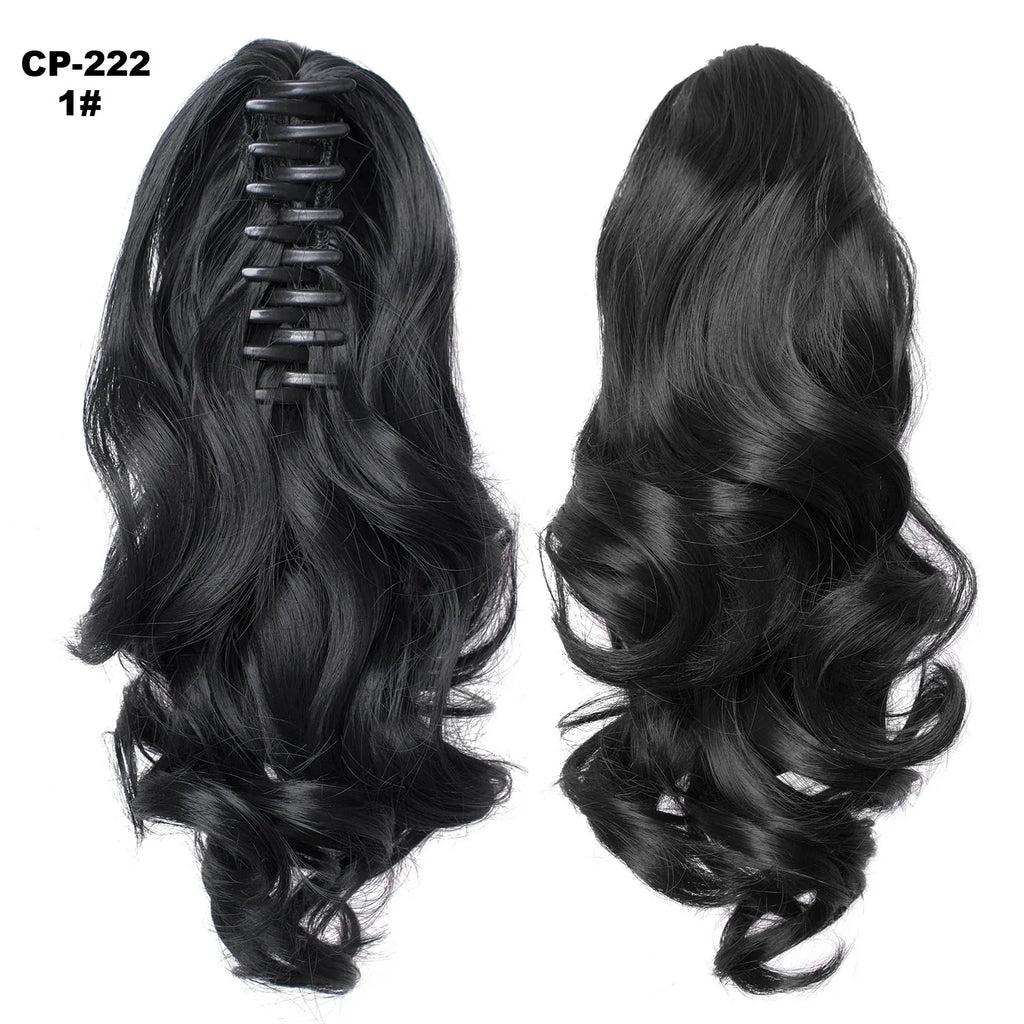 Long wave ponytail wrap around clip in hair extension 40cm chemical fiber natural wave grey hairpiece