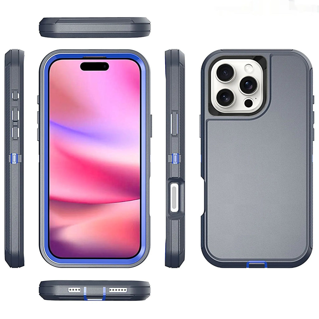 Three-in-one solid-colour drop-resistant hard shell phone case for Apple iPhone in black