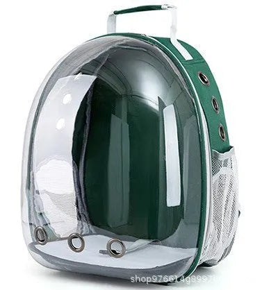 Grey PC plastic astronaut-style cat carrier bag with a side opening panel.