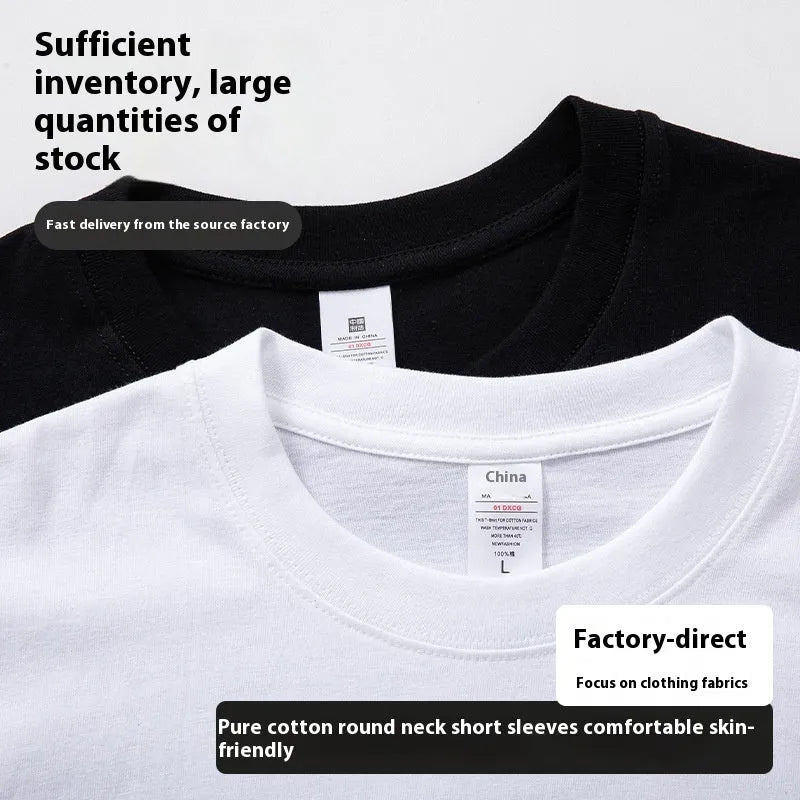 Men's round neck pure cotton loose t-shirt in black solid colour