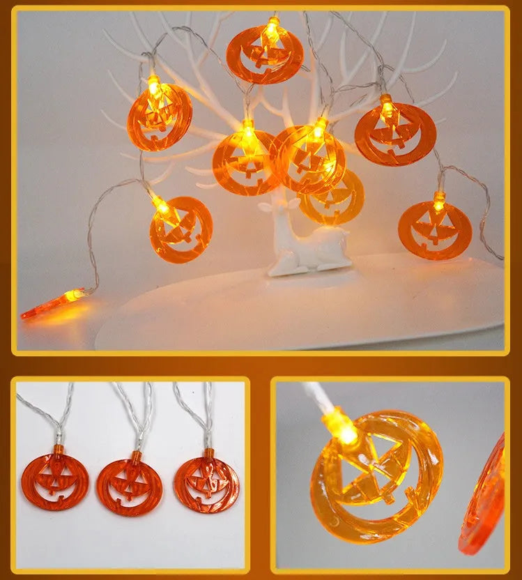 Halloween LED string lights with pumpkin ghost bat spider pendants on 1.2 metre battery-powered string