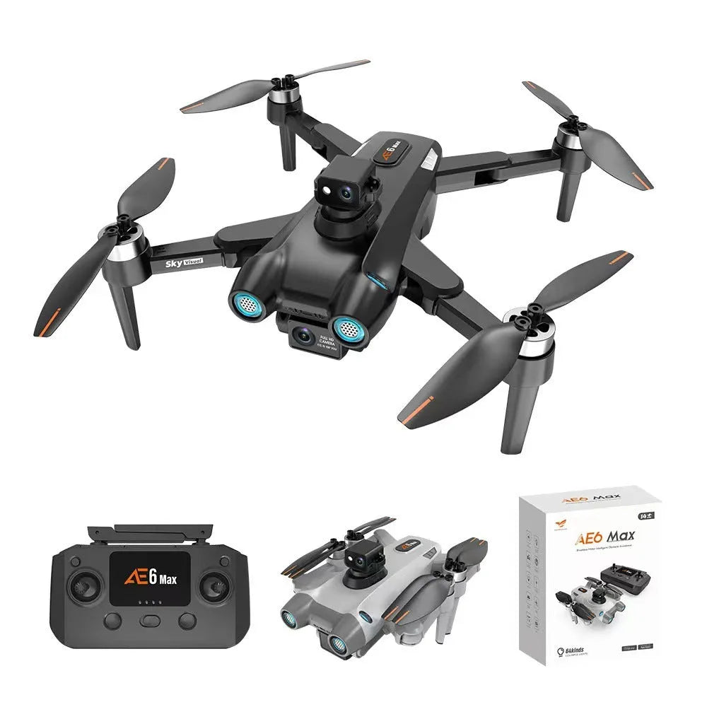 8K HD aerial photography drone with GPS brushless motor, optical flow dual camera, foldable design in black