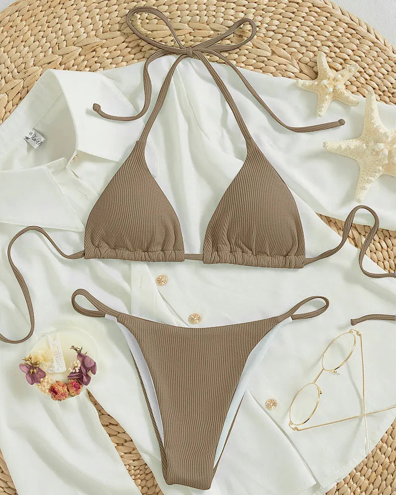 Women's lace up bikini swimsuit with adjustable ties in multiple colours