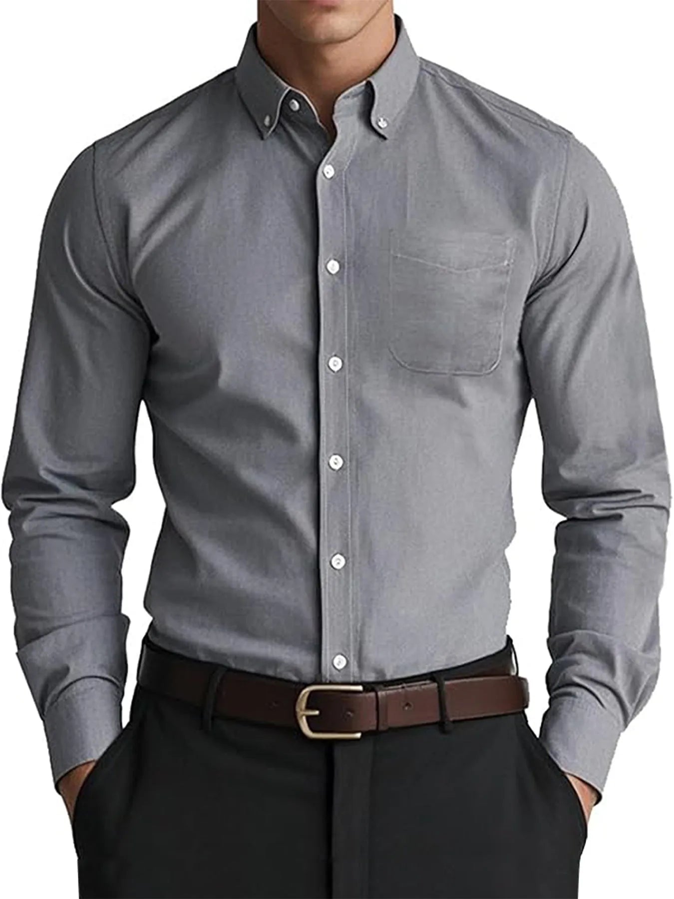 Men's Oxford pure colour casual loose shirt in linen cotton blend, cardigan style, solid colour, relaxed fit for work