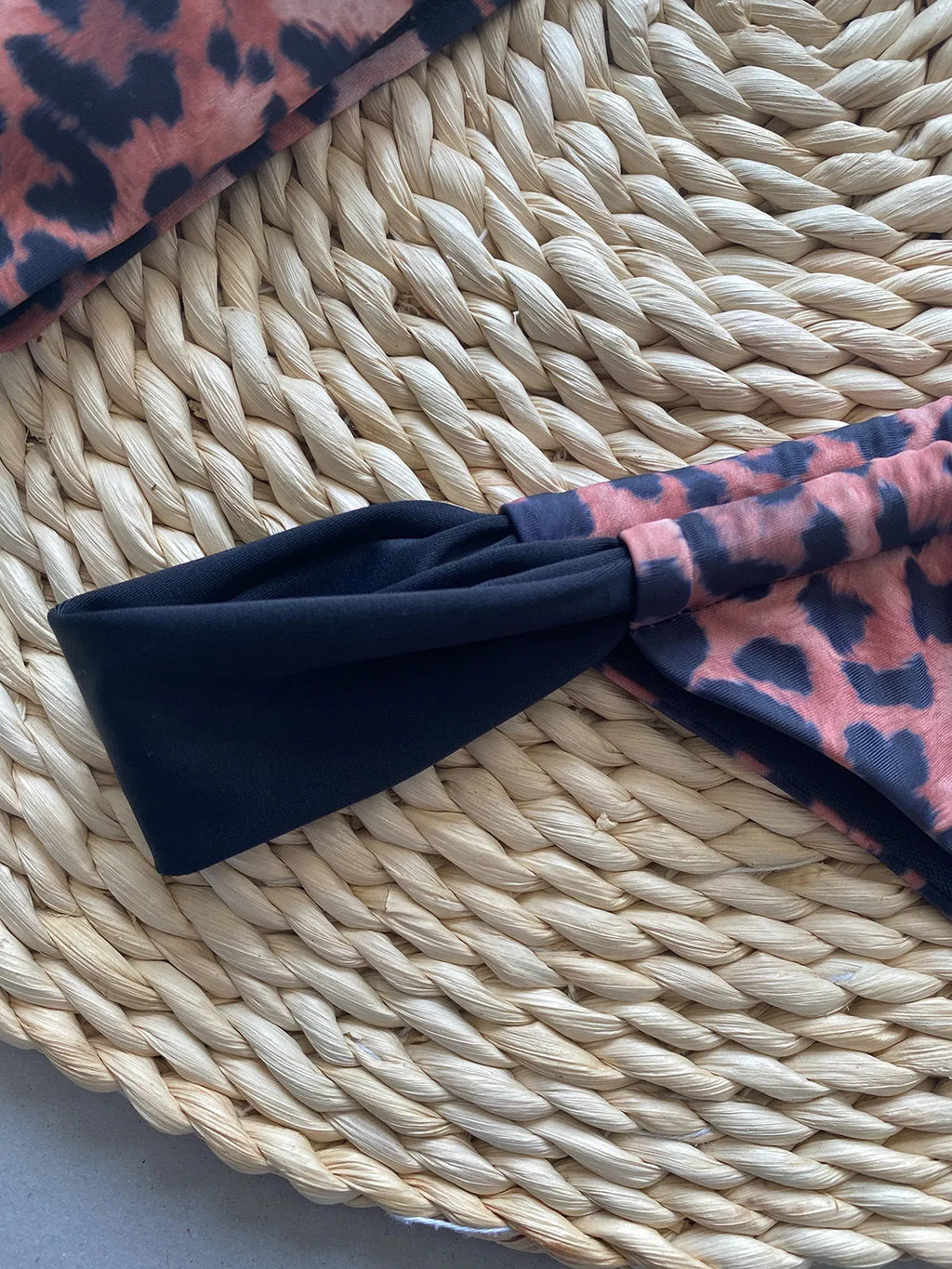 Women's leopard print bikini set with tube top and split panties swimwear
