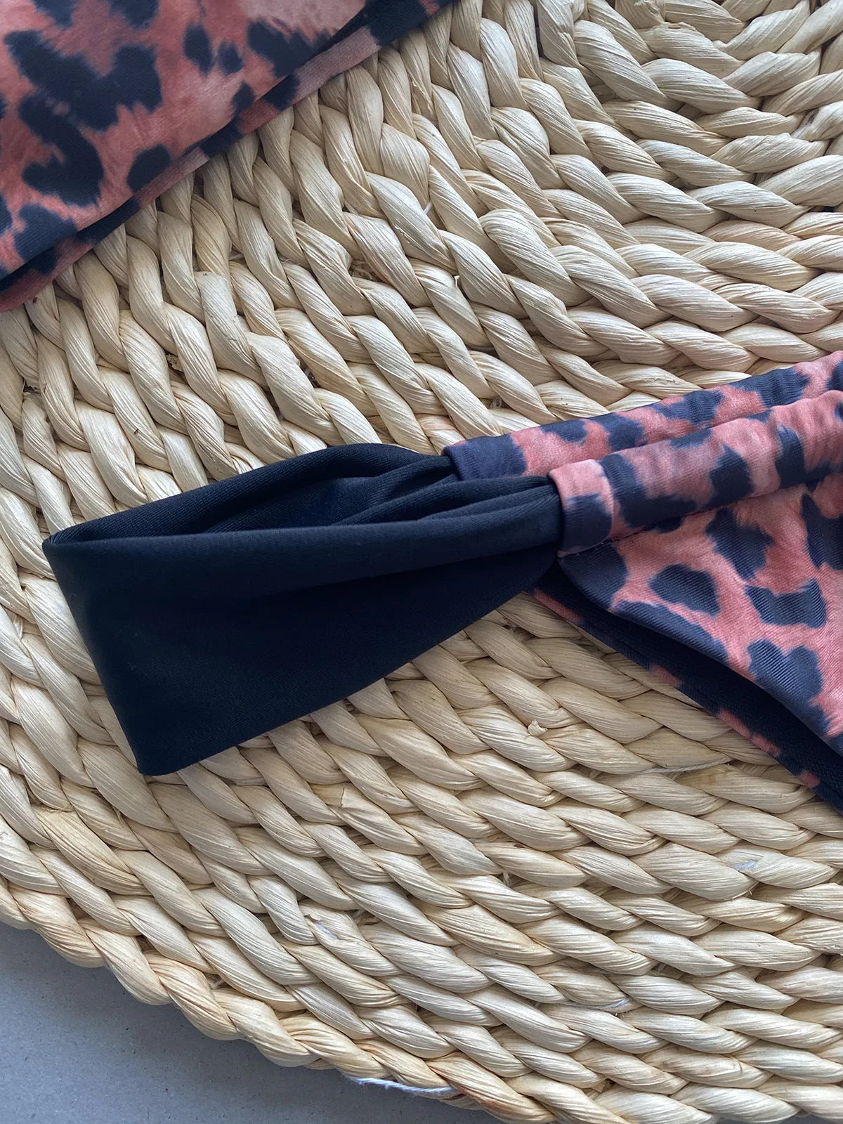 Women's leopard print bikini set with tube top and split panties swimwear