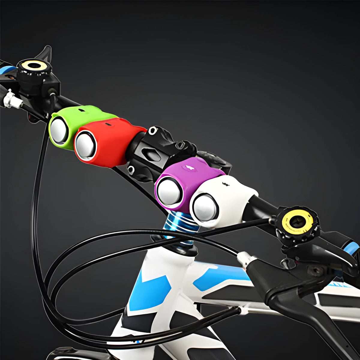 Violet bike electronic bell with 120dB horn, six voice modes, IPX4 waterproof silicone mount on handlebar
