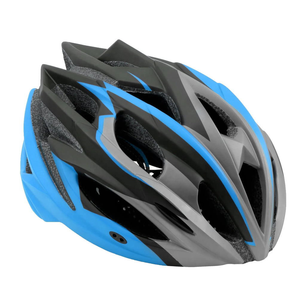 Outdoor riding bicycle helmet in EPS material black and blue colour one size fits most adults
