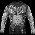 Viking Odin 3D print hoodie in black polyester for men and women
