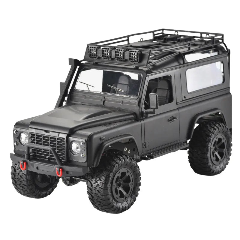 Four-wheel drive off-road RC car with controllable headlight and camera in black plastic