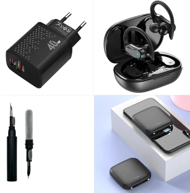 Compact square black power bank with 20000mAh capacity and a small LED flashlight on the front.