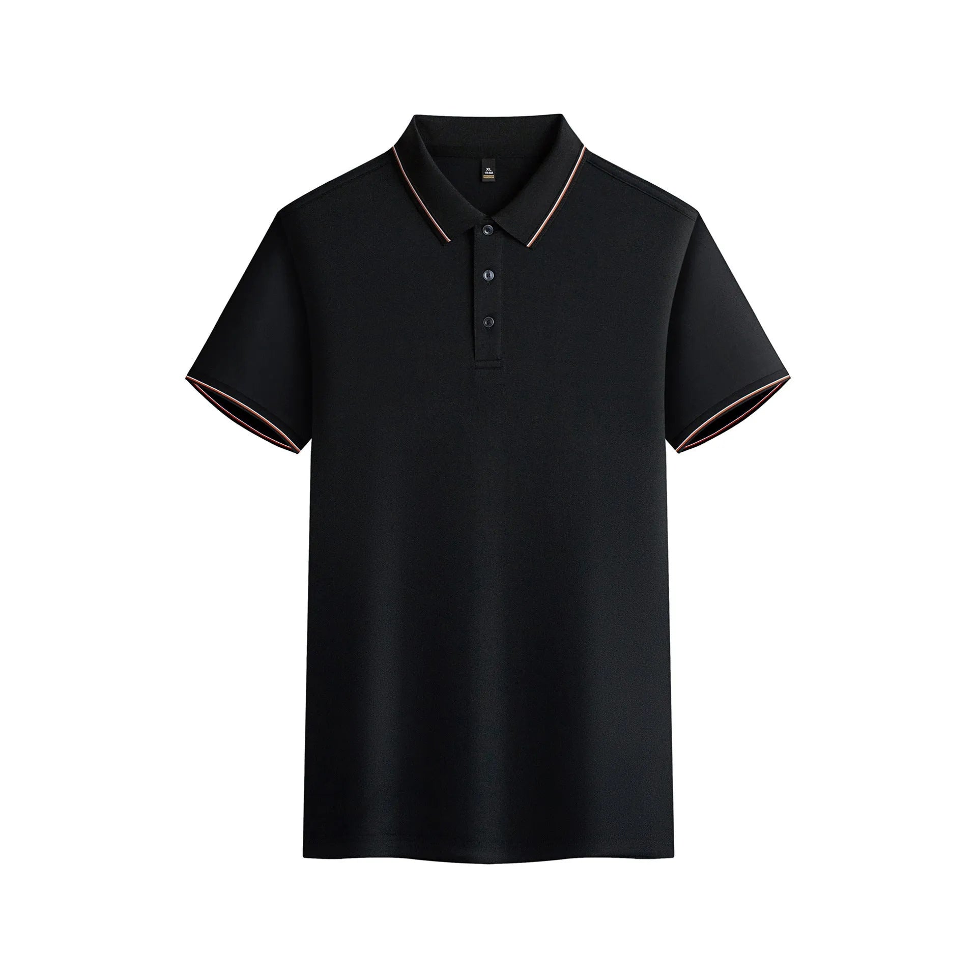 Men's navy blue short-sleeved polo shirt made from quick-drying polyester fabric for summer.