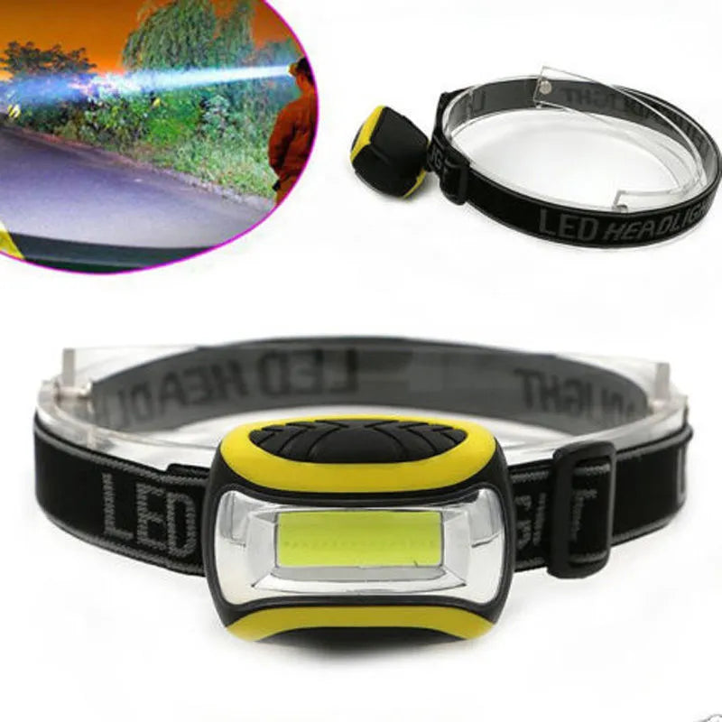 Yellow plastic three-speed COB headlamp for outdoor activities and work lighting