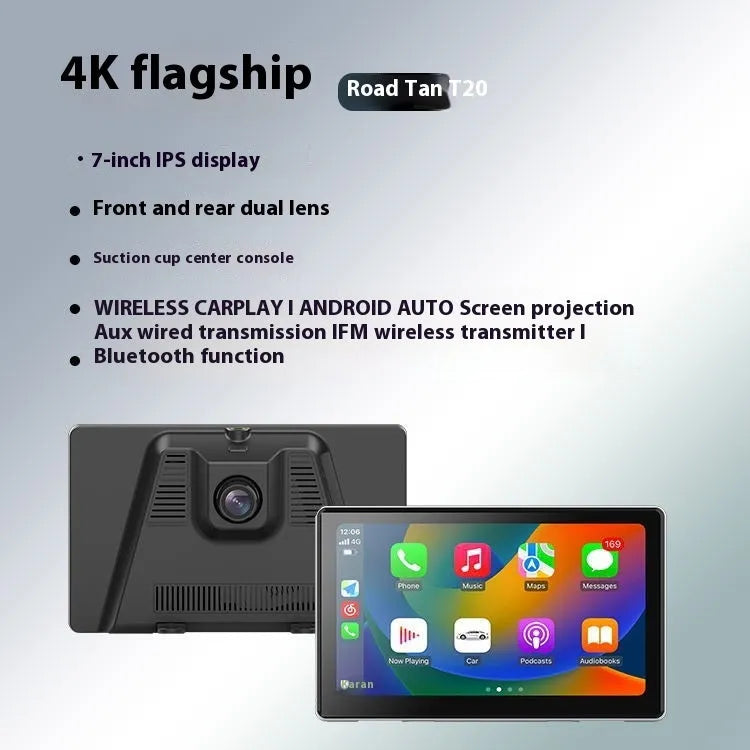 7-inch wireless carplay projection camera with 170° wide angle lens and touch screen on car dashboard