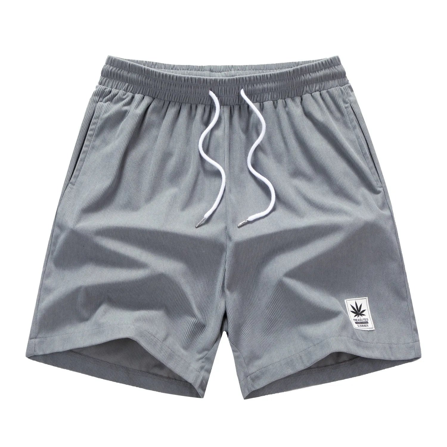 Men's drawstring summer leisure shorts in straight leg design with elastic polyester fabric