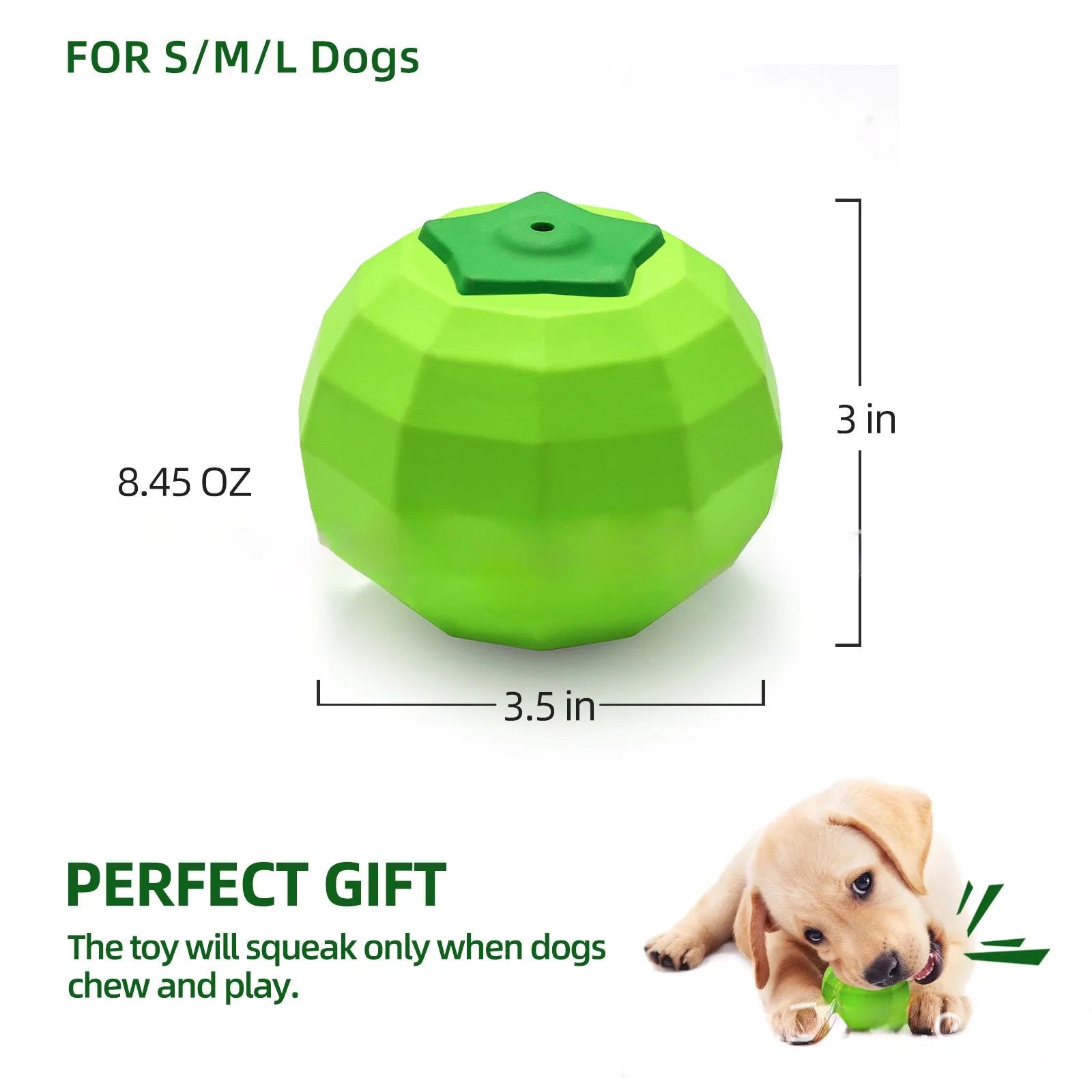 Green natural rubber dog chew toy with squeaker for medium to large breed aggressive chewers