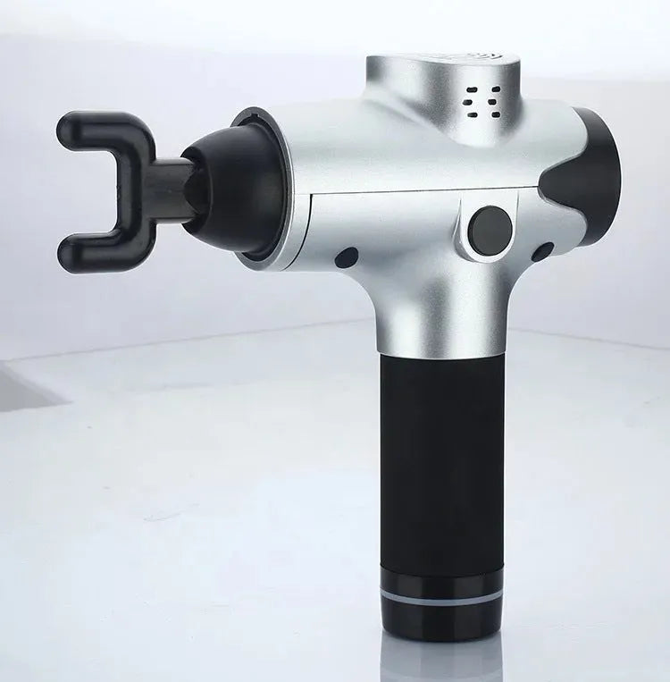 EM03 digital massage gun with LCD screen, six massage heads, and 20 speed levels in black finish