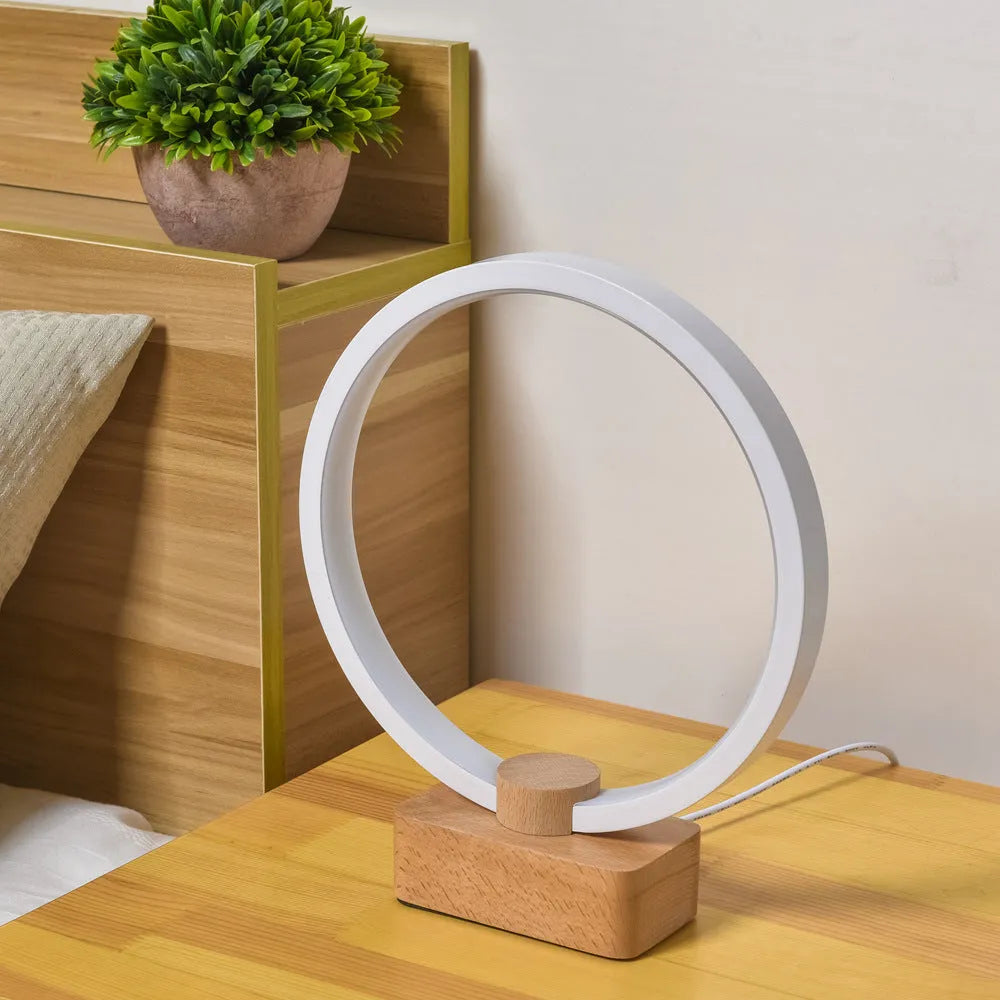Solid wood smart LED night lamp with bamboo holder and USB cable