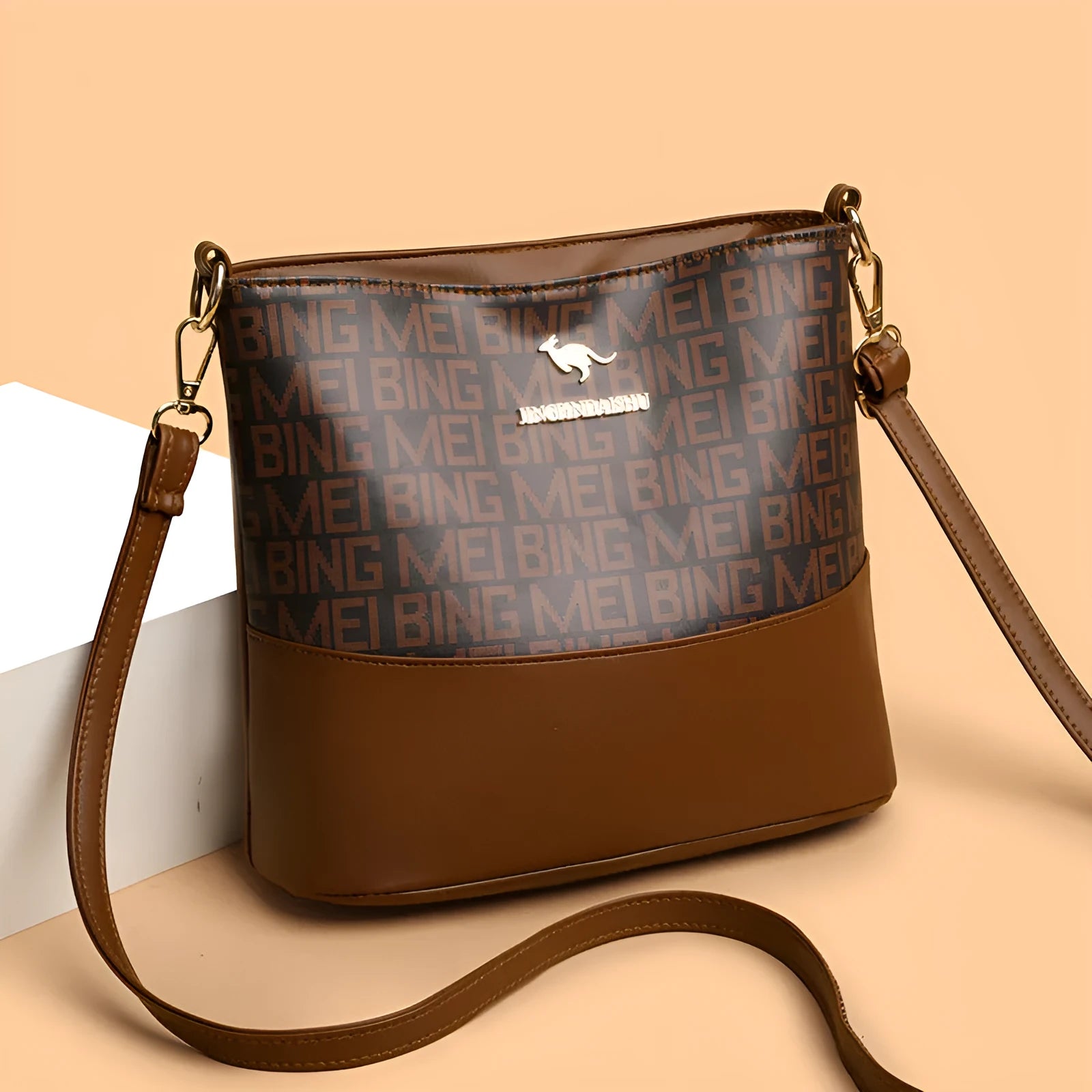 Brown soft PU leather messenger bag with organisation compartments and urban simplicity design