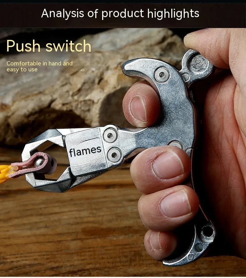 Zinc alloy archery release aid with a stainless steel trigger and adjustable wrist strap.