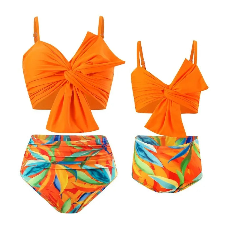 Women's big bow bikini set with swim shorts bottom in bright colour options