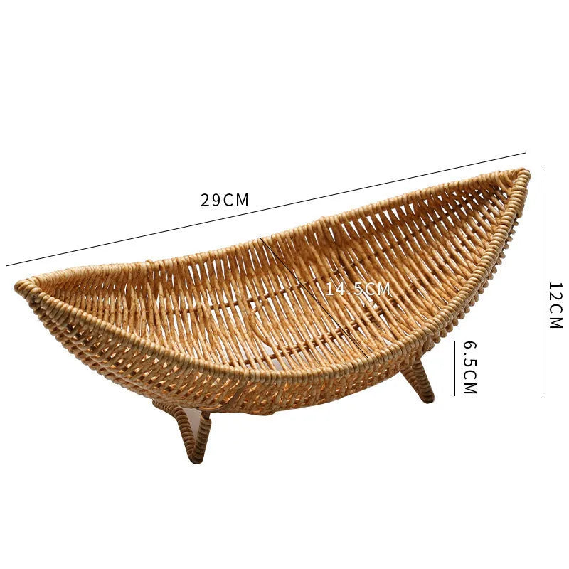 Plastic knitted basket fruit dim sum rack on a desktop with melon seeds and snacks