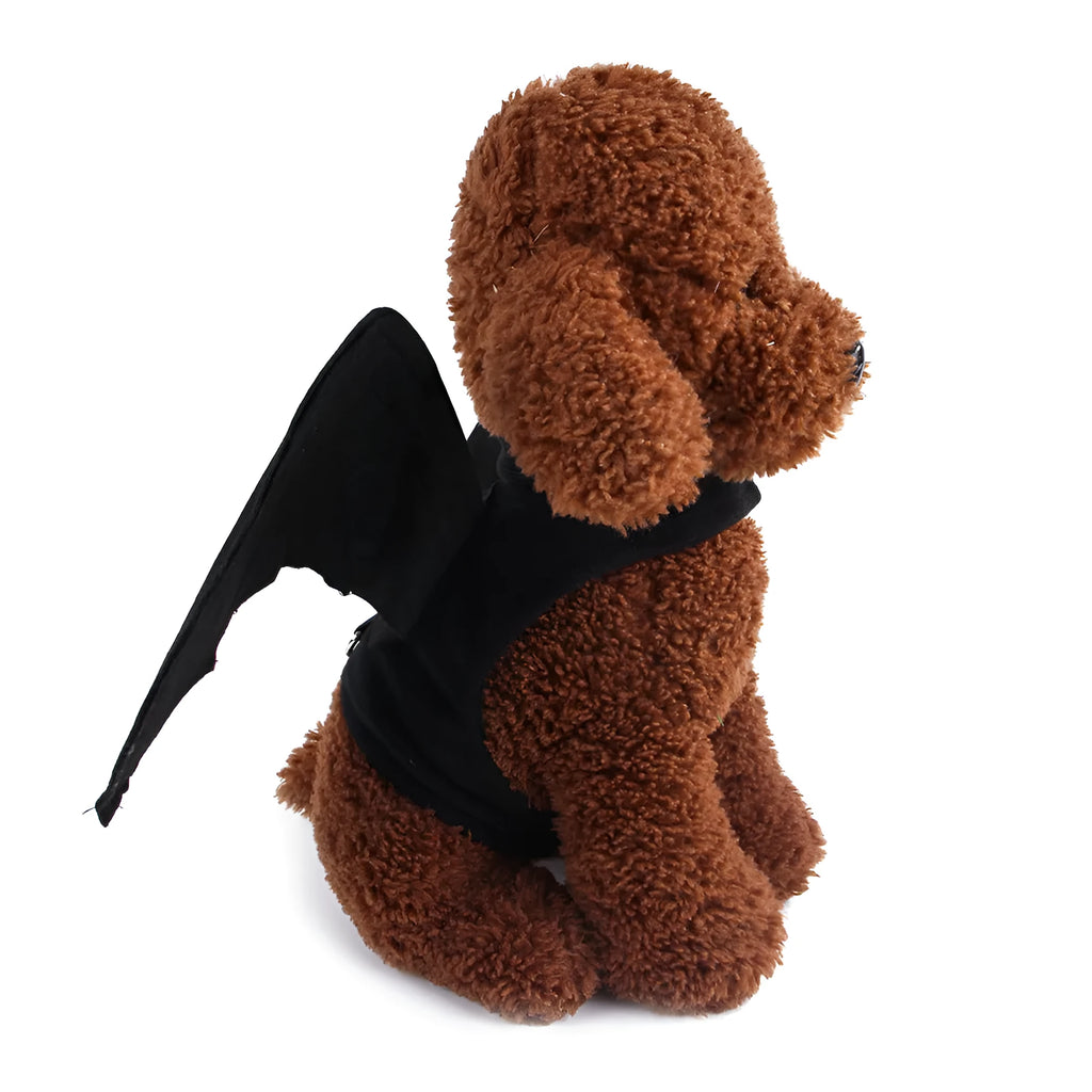 Black cloth bat wings costume for dog with 3D foldable wings and bell