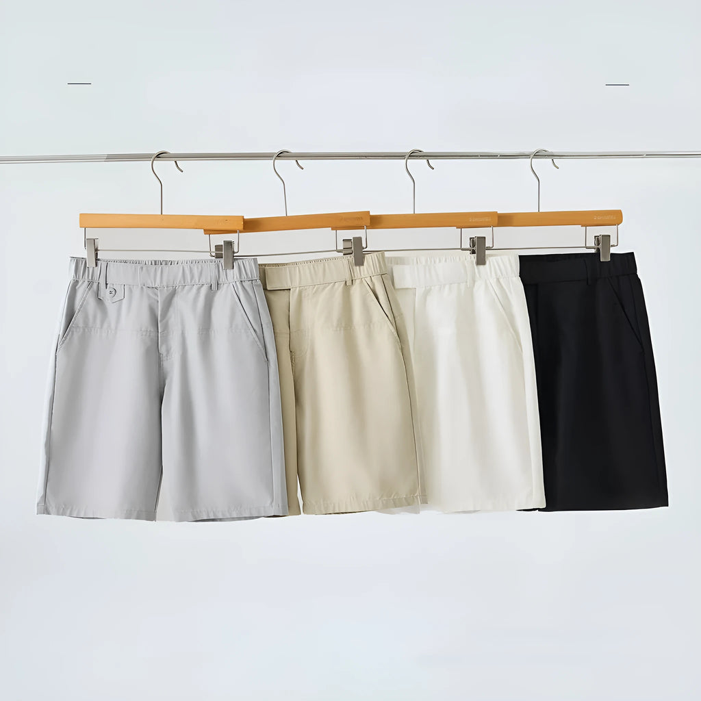 Men's light blue casual cotton blend shorts with a loose fit and micro elasticity for summer.