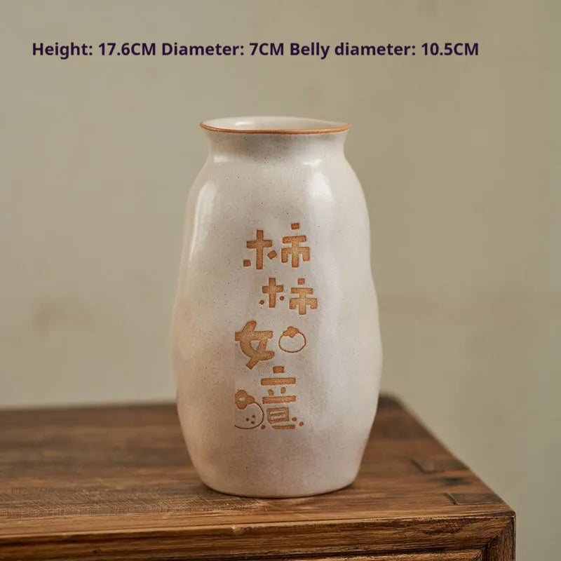 Chinese hand-painted ceramic joy vase with traditional carving on 8cm base