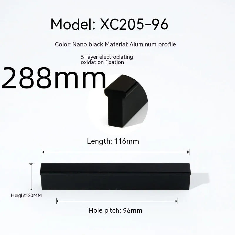 Aluminium alloy one-word cabinet door handle in nano black anodic oxidation finish with visible screw holes