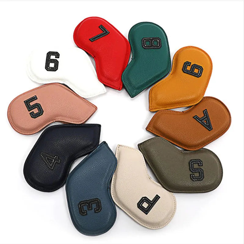 Set of 10 digitally printed golf club head covers in PU material