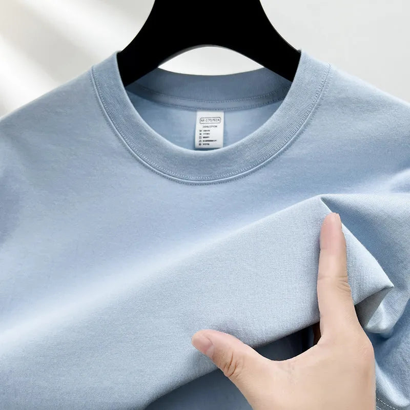Men's thin cotton drop shoulder t-shirt in solid colour on hanger