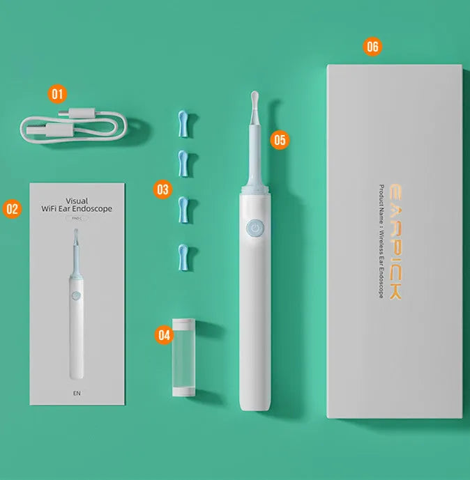 Smart visual ear spoon with 5MP high-definition endoscope lens and LED light for safe ear cleaning
