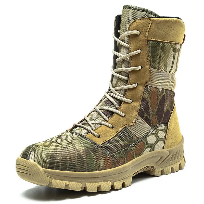 Men's black and camouflage high-top sneakers with mesh upper and totem pattern details