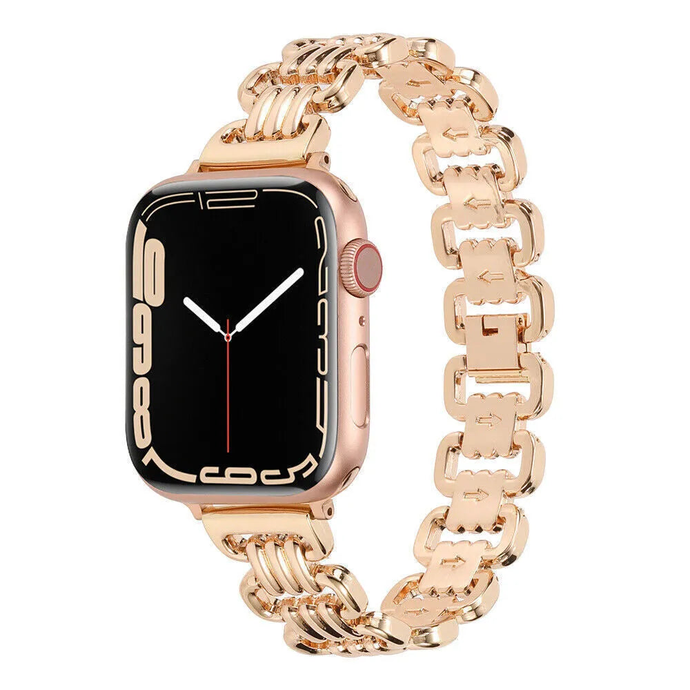 Alloy metal Apple Watch replacement band with adjustable stainless steel clasp in multiple colour options