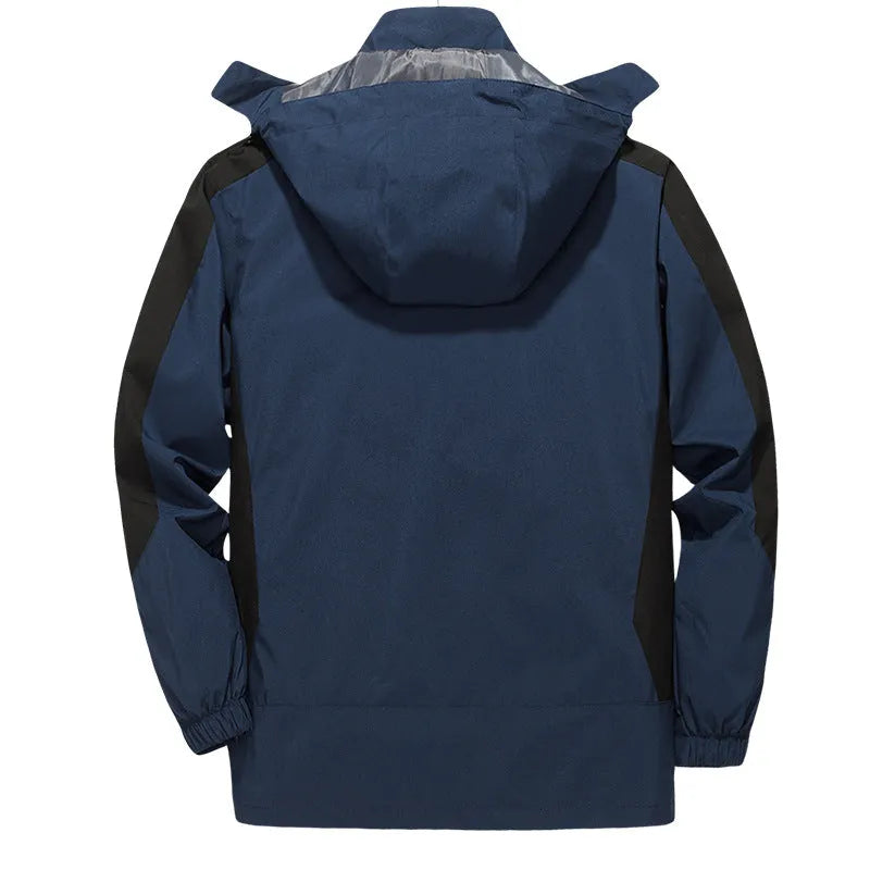 Men's windproof waterproof outdoor windbreaker thin jacket in solid colour, polyester fibre, front view