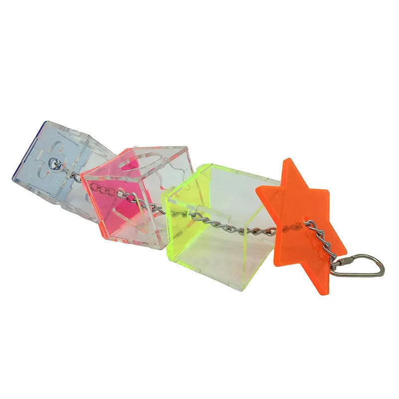 Clear acrylic bird foraging toy 32cm long parrot educational food container