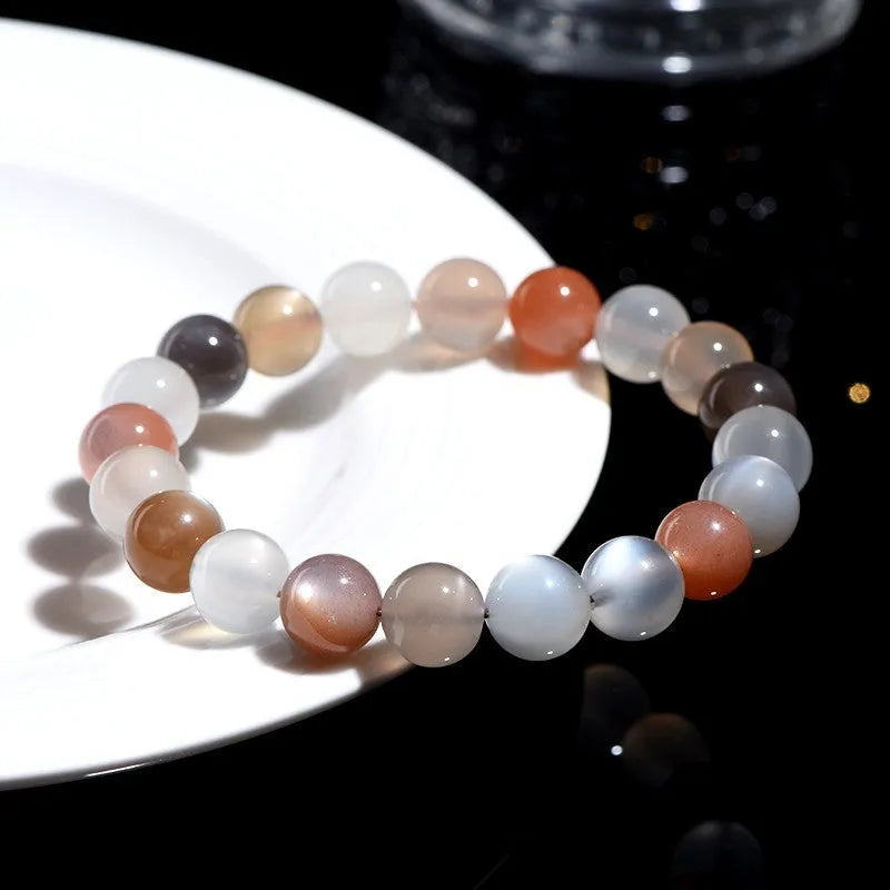 Natural colourful moonlight moonstone bracelet with 8mm beads in single circle design