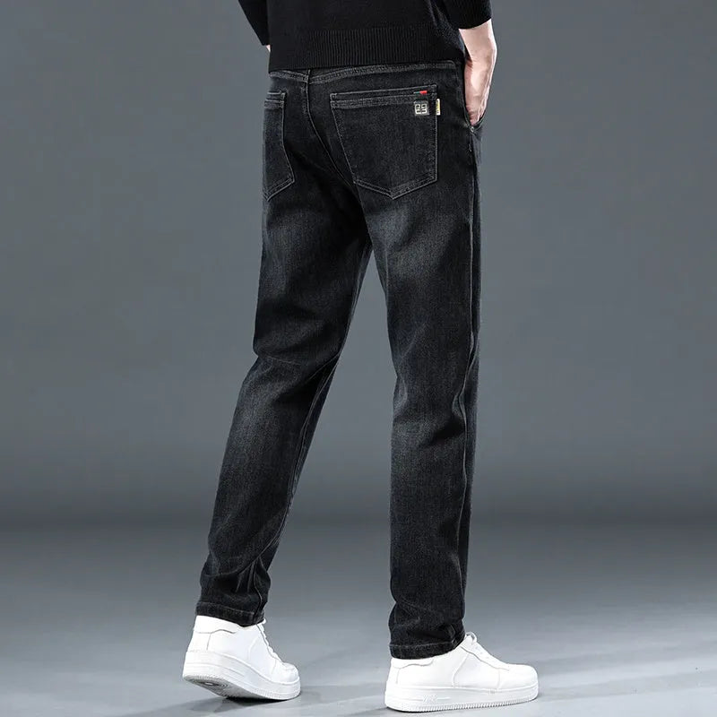Slim straight casual trousers in blue grey colour with micro-elastic polyester fabric for teenage summer wear
