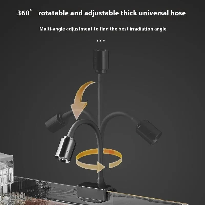 Mini LED aquarium light with adjustable clip mounting on small fish tank