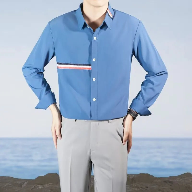 Hong Kong style loose fit cardigan shirt in cotton blend fabric