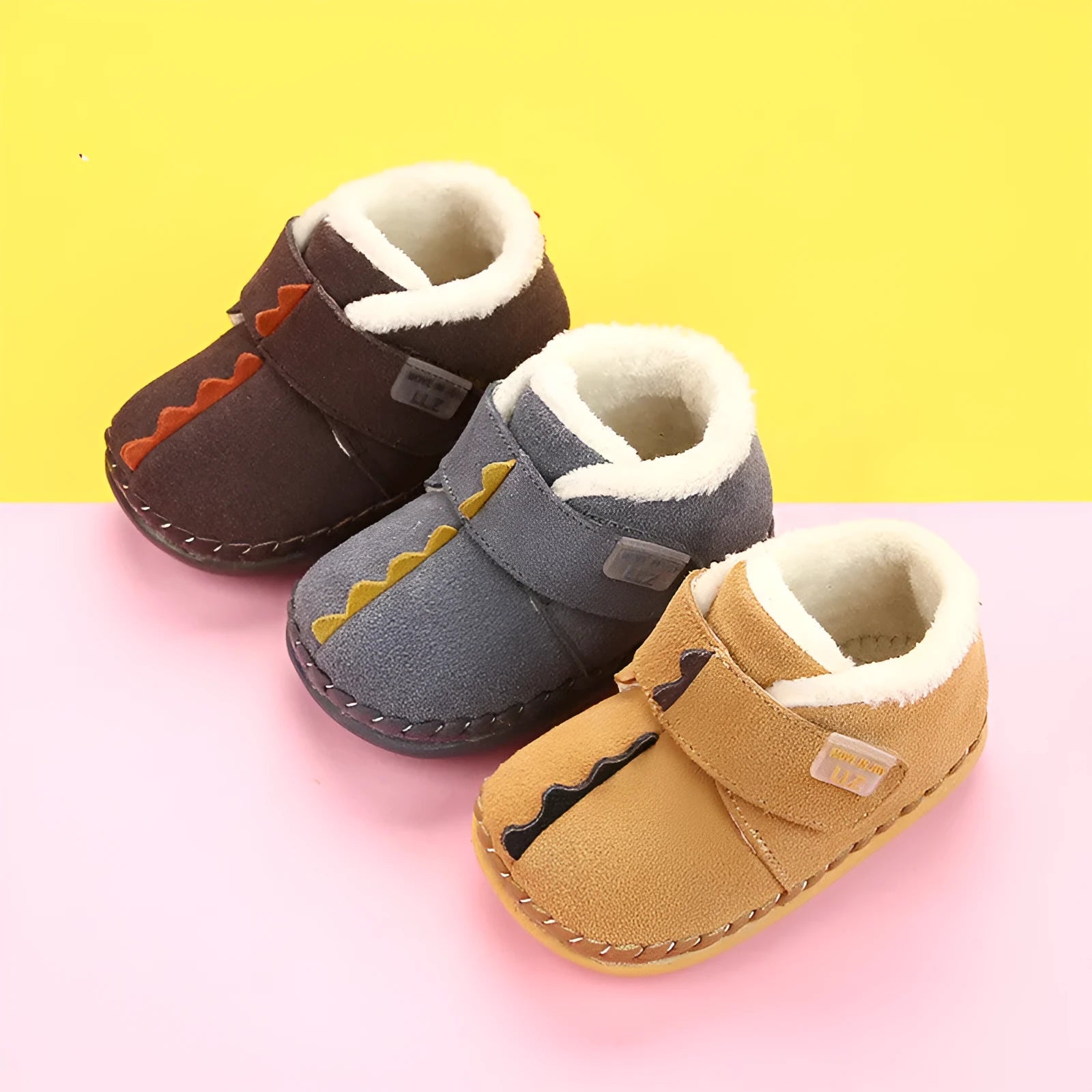 Children's cotton-padded winter shoes in dark brown with cow suede upper and Velcro fastening