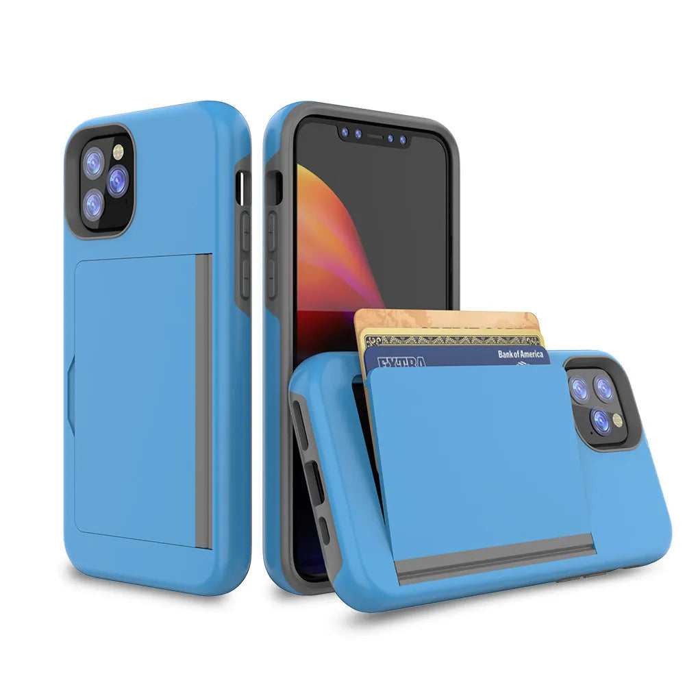 Simple solid-colour TPU and PC back cover case for iPhone 11, 11 Pro, and Pro Max in six colour options.