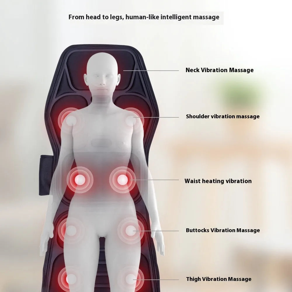 Full body multifunctional massage car mat with handheld remote control, artificial leather fabric, hot compress feature
