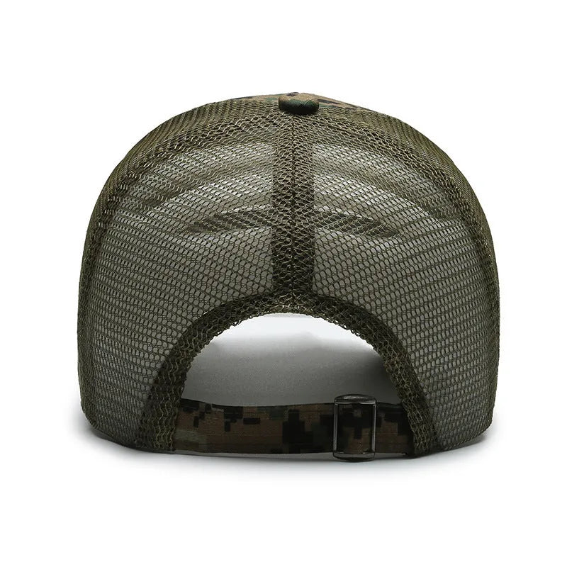 Adjustable Velcro tactical camouflage baseball cap with machine embroidery on cotton dome crown