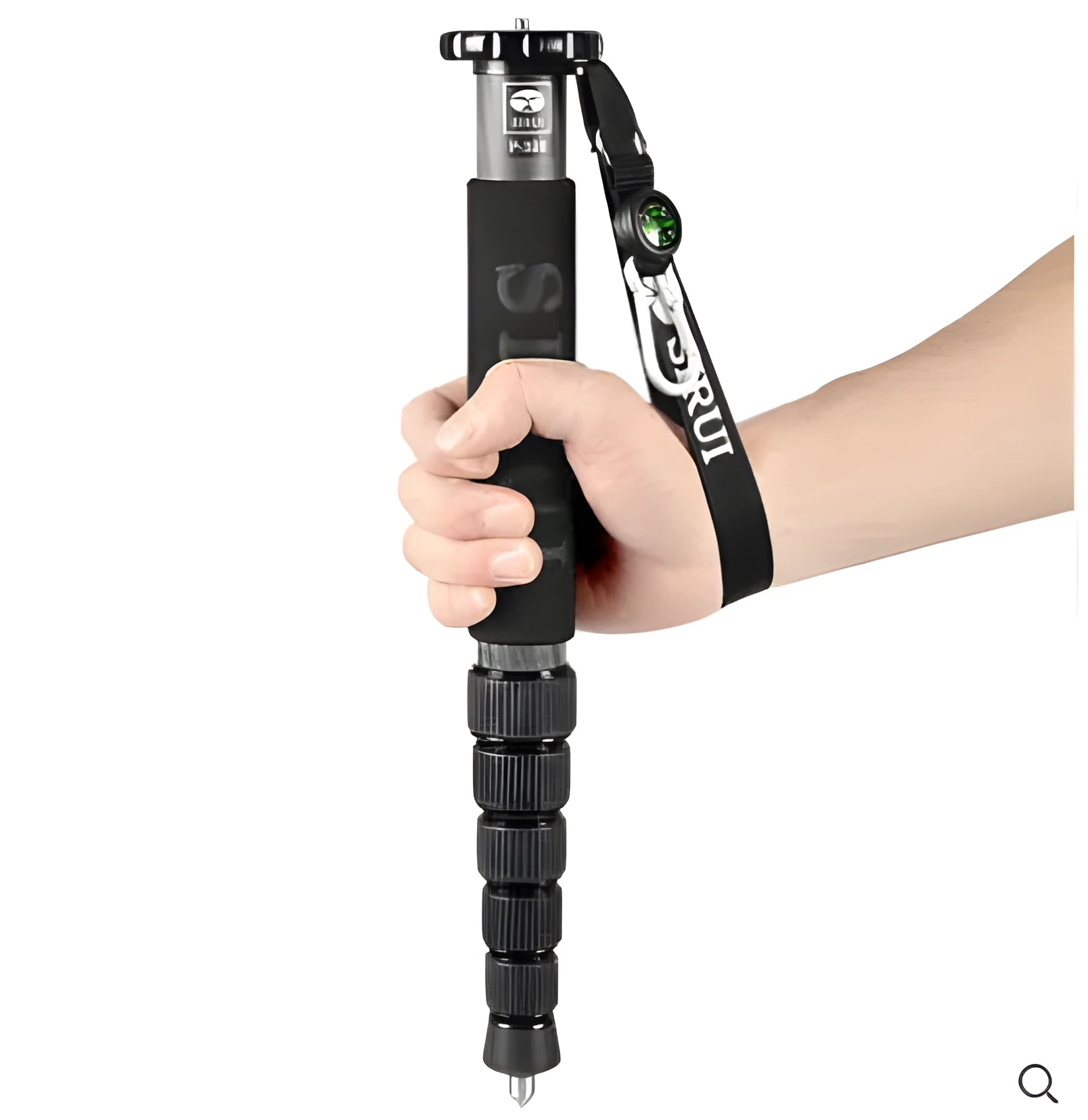 Black carbon fibre six-section camera monopod fully extended to maximum 1540mm height