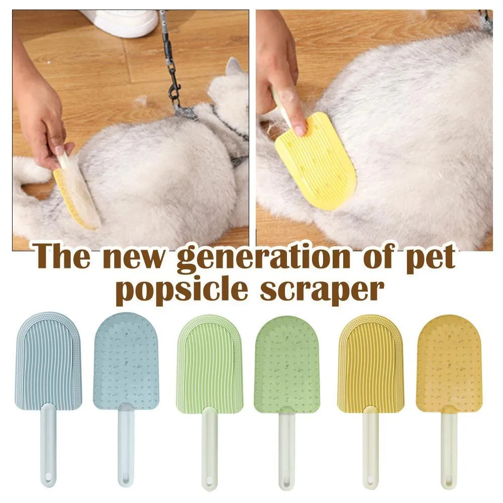 Foldable blue pet grooming brush with soft silicone teeth for cats and dogs
